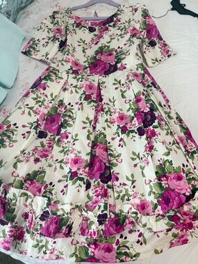 Janie and Jack Cream Dress with Pink and Purple Floral Print